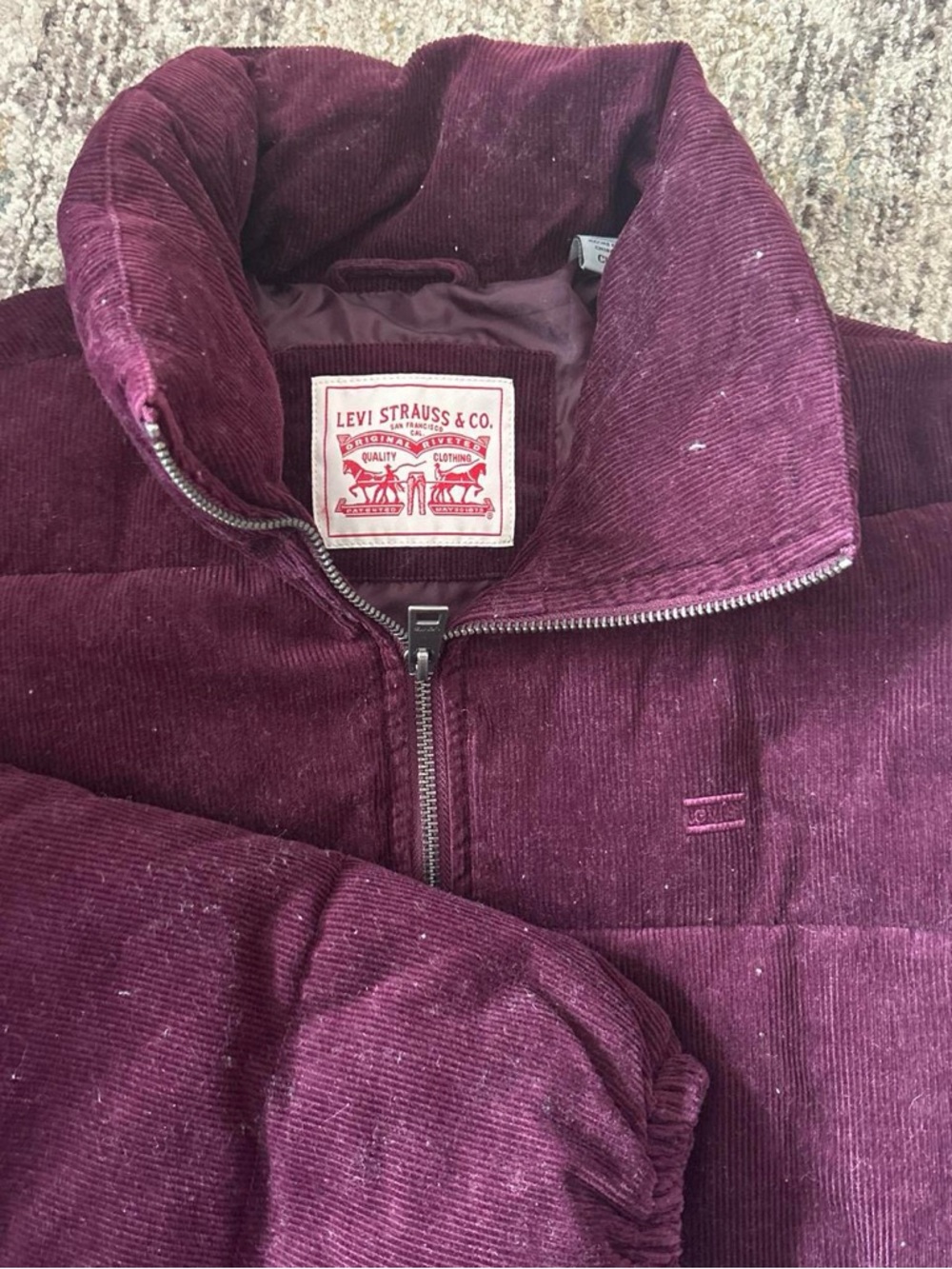Levi's Quilted Corduroy Puffer Jacket in Deep Plum